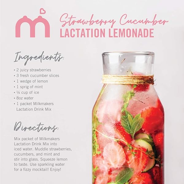 MUNCHKIN MILKMAKERS LACTATION DRINK MIX SUPPLEMENT WITH B VITAMINS/COLLAGEN/FENUGREEK & MILK THISTLE FOR BREASTFEEDING MOMS, BERRY LEMONADE, 12 COUNT