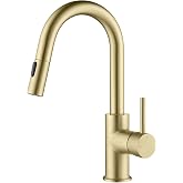 KIBI Pull Down Kitchen Faucet with Single Handle | Solid Brass High Arc Spout | Kitchen Sink Faucet with Pull Down Sprayer | Easy Clean | Brushed Gold Finish, KKF2011