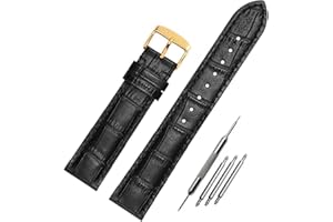 HEYOZURY Watch Bands Genuine Leather Embossed Alligator Grain Calfskin Replacement Strap for Women Men Bracelet Choose Color Width 16mm 17mm 18mm 19mm 20mm 21mm 22mm 22mm 24mm