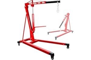 esafio 2 Ton Engine Hoist, Carbon Steel Cherry Picker Engine Hoist with 4 Casters, Hydraulic Engine Crane Hoist Cherry Picker Shop Crane for Garage Factory Warehouse, Red