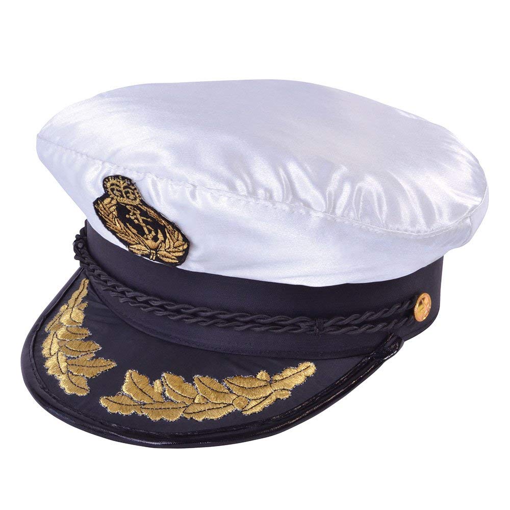QUALITY SATIN CAPTAINS HAT ONE SIZE OFFICER SAILOR