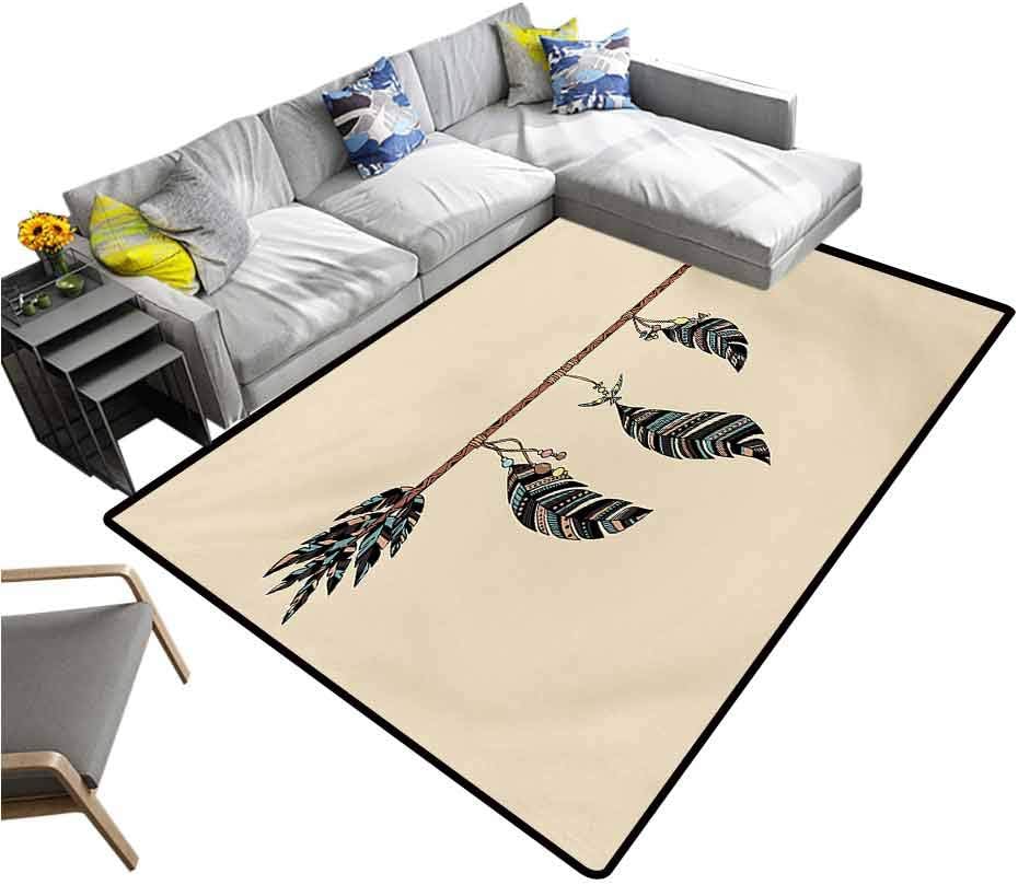 Arrows Floor Mat Arrow Figure in al Pattern with Feathers Native Tribal Design Print for Dining Room Living Room Home Decoration Beige Brown and Black (6'6"x10')