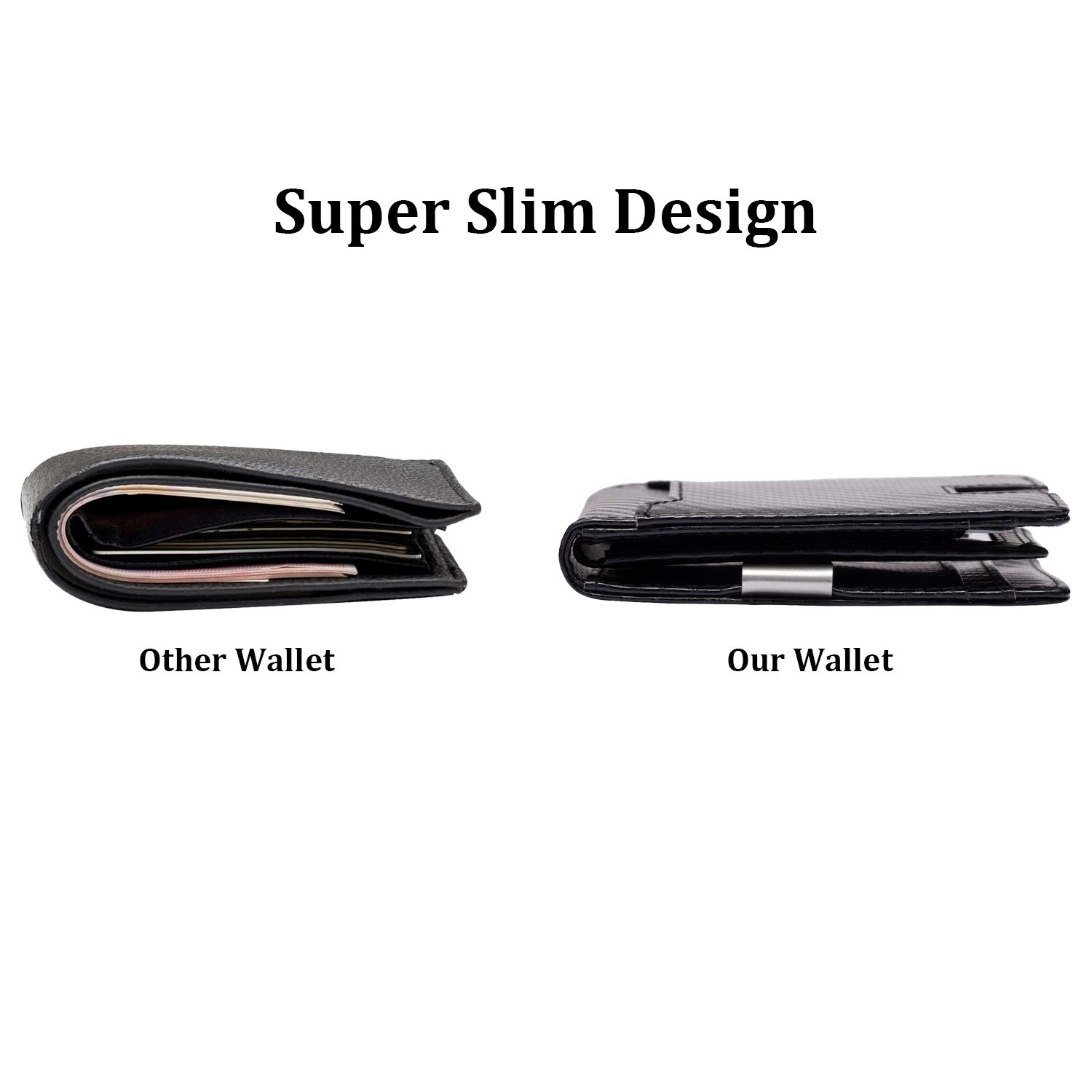 BOS VIP Women Mens Slim Money Clip Durable Leather Wallets Minimalist RFID Blocking Front Pocket Card Holder Black I