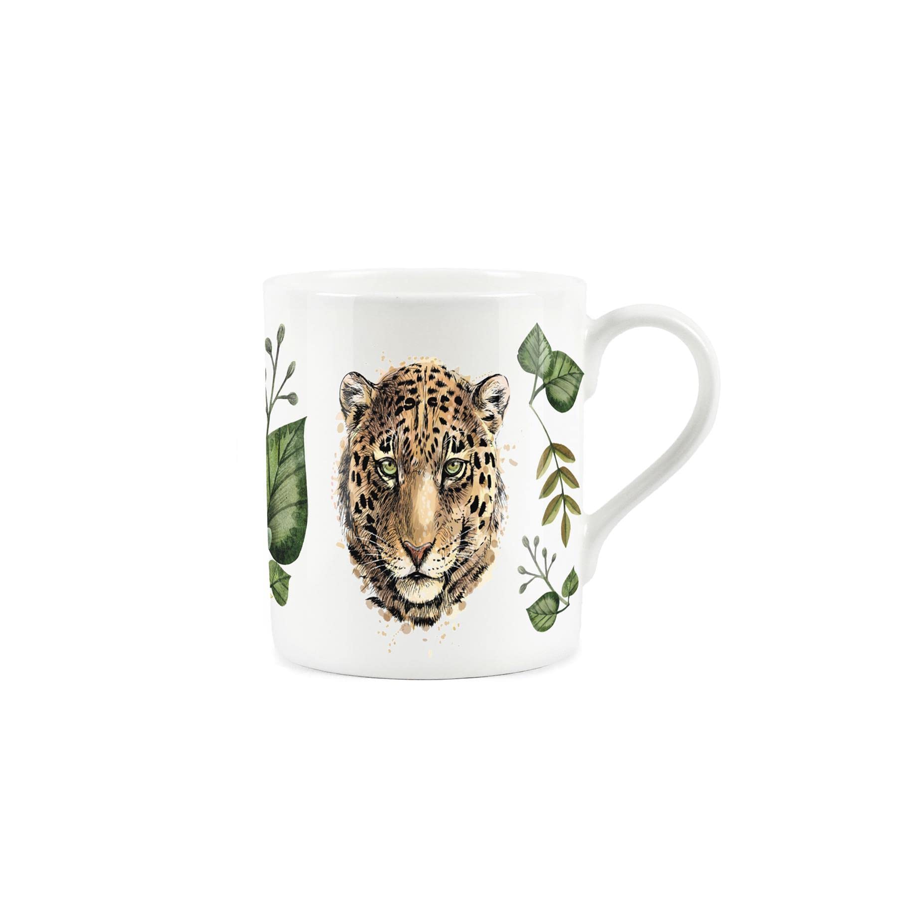 Purely Home Jungle Leopard Tropical Zoo Design - Small Fine Bone China White Mug Coffee/Tea Present Gift