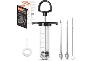 DePango Meat Injector, Anti-Break 1-oz Turkey Injector Syringe for Meats with 2 Stainless Steel Meat Needles, Crack-Proof Pla