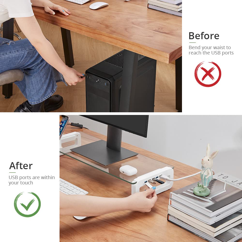 Mua Monitor Stand Riser, 4-Port USB 3.0 Hub Tempered Glass Monitor ...