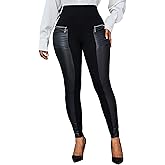 WDIRARA Women's High Waisted PU Leather Leggings Ruched Zipper Skinny Pants