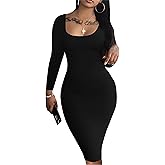 Nimsruc Womens Autumn Casual Sexy Long Sleeves Bodycon Dress Basic Pencil Midi Club Dresses