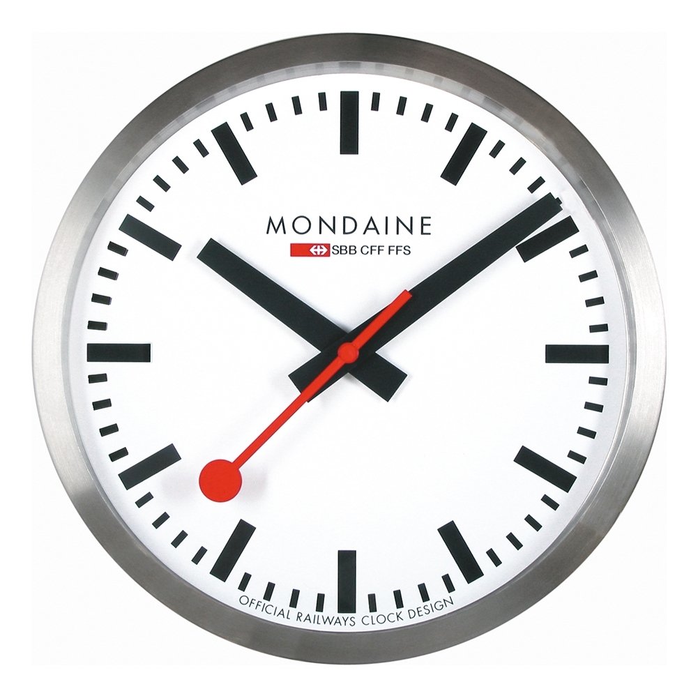 Mondaine - Wall Clock A990.CLOCK.16SBB 25cm - Official Swiss Railways Clock Red Second Hand Aluminium Casing - Dust Resistant - Watches for Men