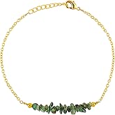 TGH Natural Gemstone Chip Bar Bracelet for Women - 7+1 Inch Gold Plated Adjustable Healing Crystal Bracelet - Handmade Raw Stone Jewelry