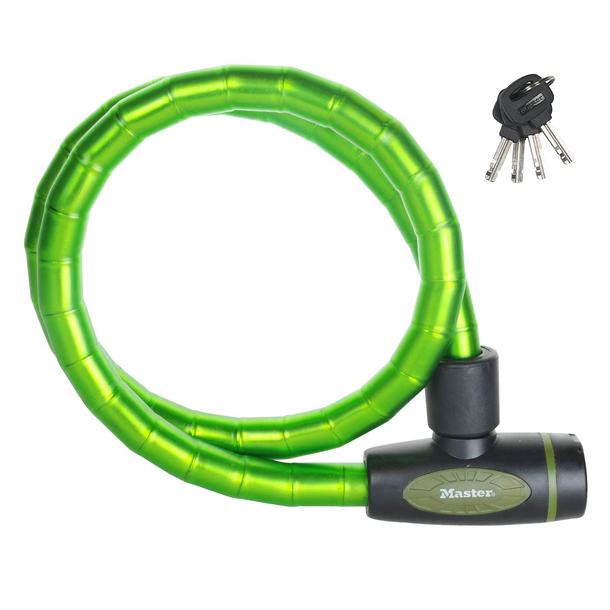 MASTER LOCK Bike Cable Lock [Key] [1 m Cable] [Outdoor] [Green] 8228EURDPROGRN - Ideal for Bike, Electric Bike, Skateboards, Strollers, Lawnmowers and Other Outdoor Equipment