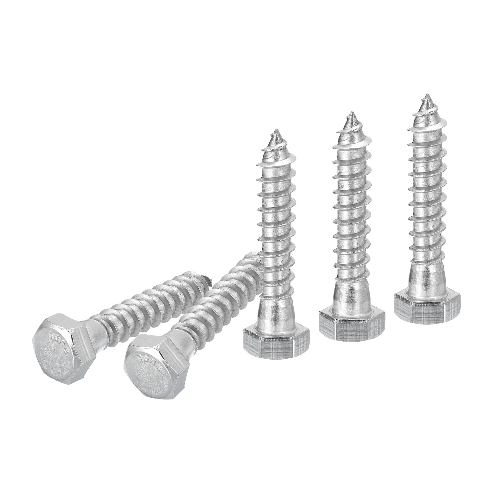 DTGN 3/8" x 2" Hex Lag Bolts - 10 Pack - for Woodworking, Furniture - 304 Stainless Steel Partial Thread Hexagon Head Lag Screws for Wood - Silver