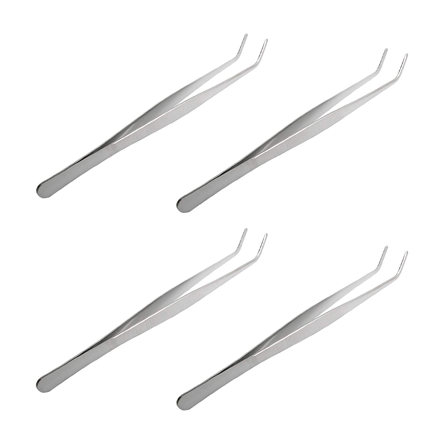 Aoje-Link Stainless Steel Tweezers with Curved Serrated Tip Sewing Machine Electronic Repair Tweezers Pliers Multi-Purpose Tweezers Tool Pliers Silver 4pcs