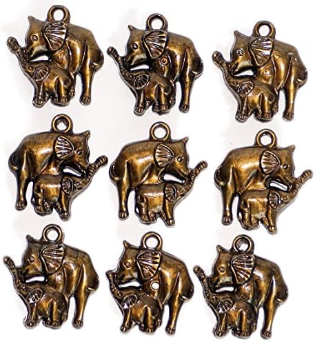 MaxGetz Charms Loom Band Charms Pendants for Rainbow Rubber Band Kits, Jewelry or Craft Projects 9 pc Brass Metal-Like Mom &amp; Baby Elephants (SBE15A04)