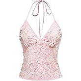 SOLY HUX Women's Y2k Sequin Halter Crop Top Cute 3D Butterfly Glitter Coquette Party Club Tops