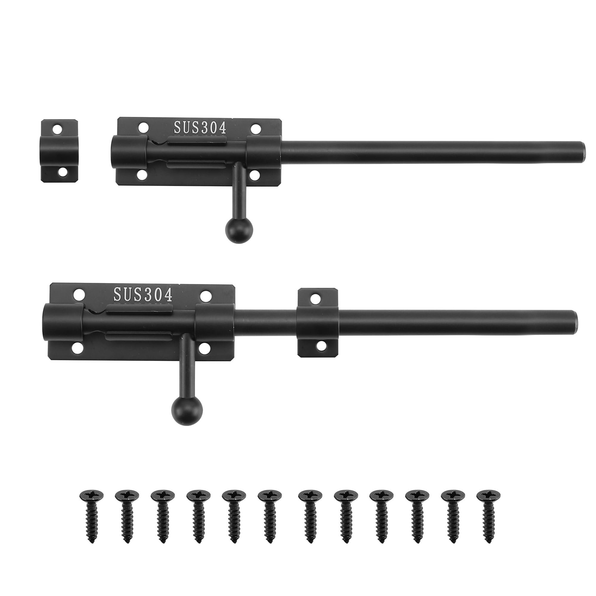 YKUKIZEE 2 Pack Heavy Duty Gate Bolts for Wooden Gates with 7 mm Padlock Hole, 200 mm Slide Bolt Gate Latch Long, 304 Stainless Steel Gate Latch Bolt for Garden Barrel Fence Shed Basement