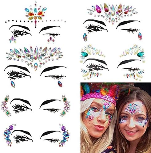 Dadiii Crystal Face Sticker Rhinestone Mermaid Face Jewels Body Sticker Acrylic Glitter Bindi Rainbow Tattoo for Music Festivals Carnival Bohemian (6 Sets)