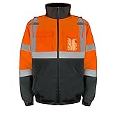 HYCOPROT Hi-Vis Safety Jacket for Men High Visibility Reflective Bomber Winter Waterproof Work Construction Coat ANSI Class 3