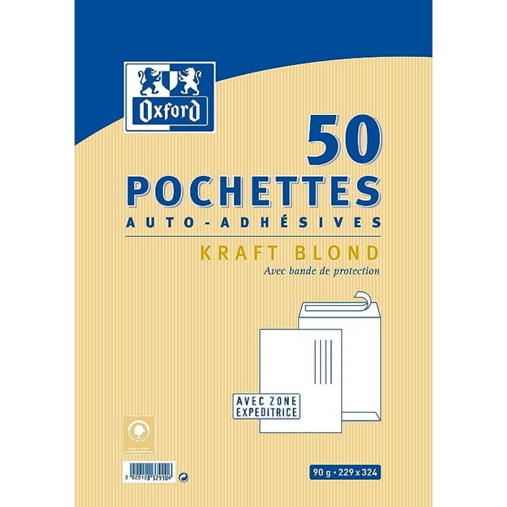 Oxford 50 Brown Kraft Peel and Seal Envelopes