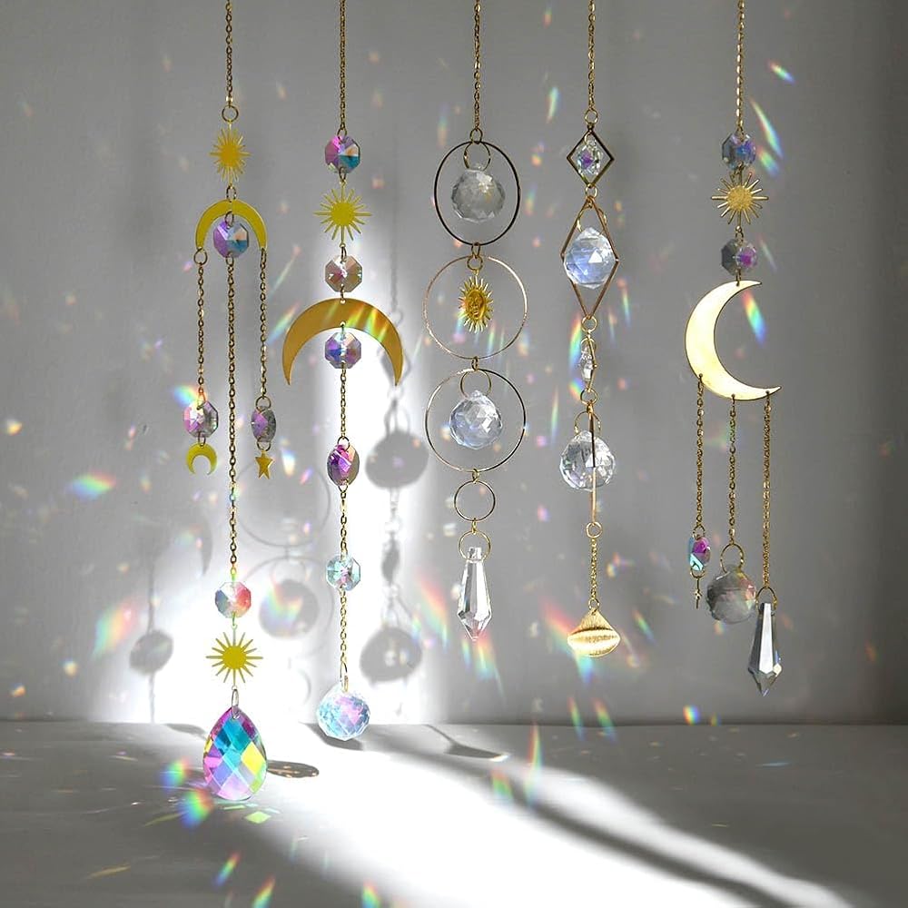OFFCUP Crystal Suncatchers 5pc Rainbow Prism Sun Catchers Set