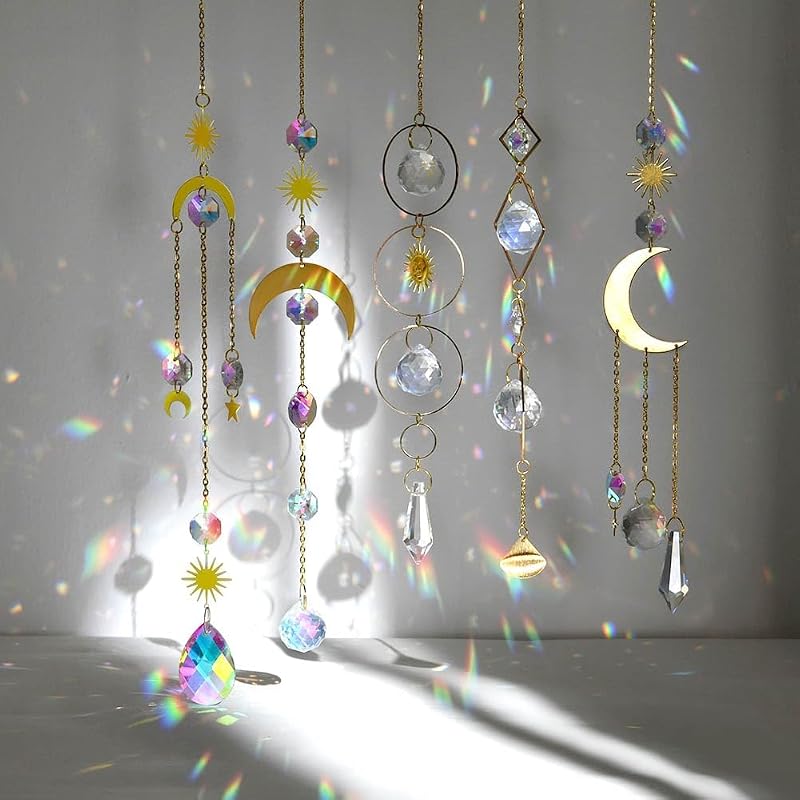 OFFCUP Crystal Suncatchers 5pc Rainbow Prism Sun Catchers Set