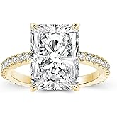 Effinny 3.5/4.0/7.0 Carat 14K Yellow Gold Plated Elongated Radiant Cut Engagement Ring for Women,925 Sterling Silver Promise Wedding Ring