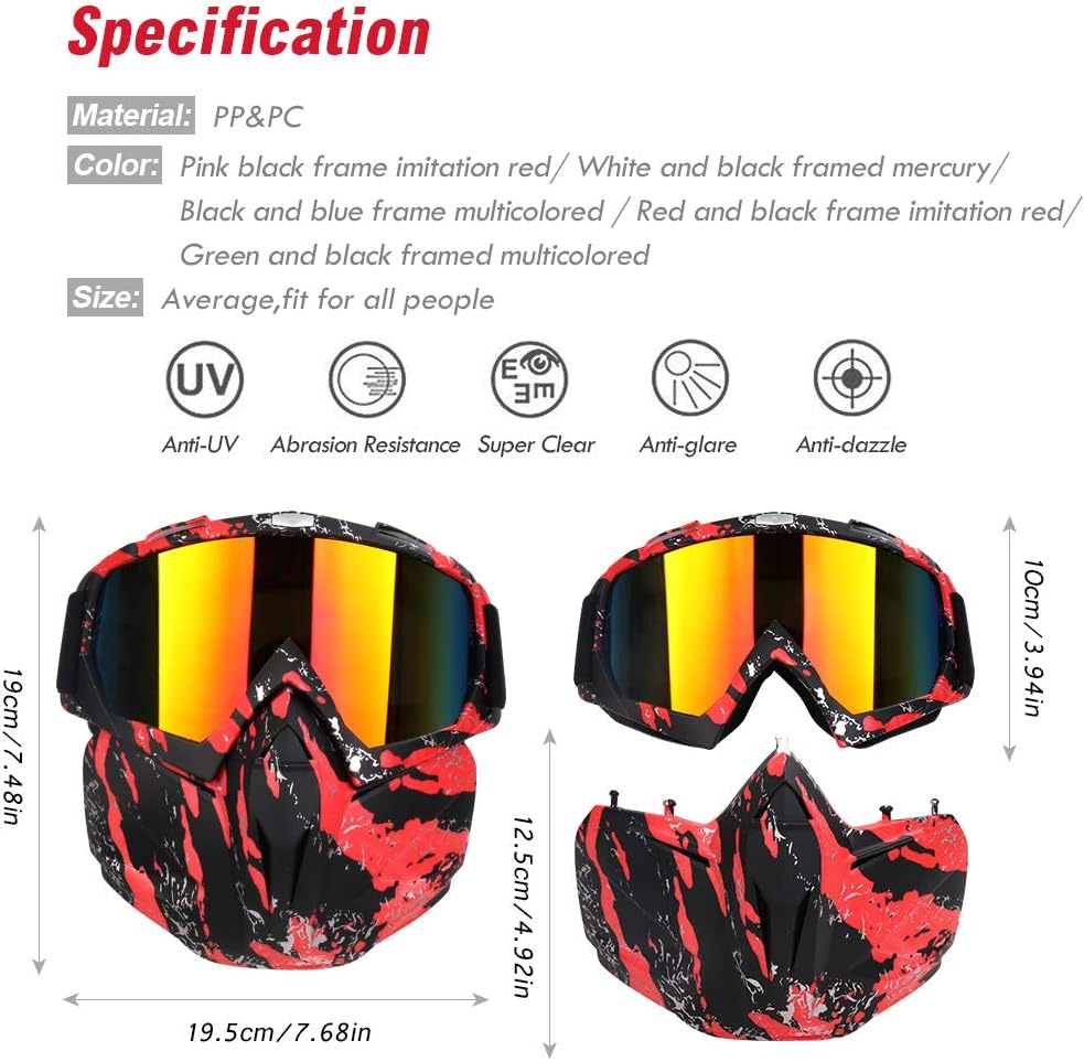 PiscatorZone Motorcycle Goggles Mask, Tactical Glasses with Detachable Mask Adjustable Windproof Outdoor Paintball Airsoft Mask for Kids Men Women : Sports & Outdoors
