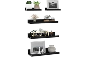 Giftgarden 16 Inch Wall Mounted Floating Shelves Set of 5, Black Wood Wall Shelves for Bathroom, Bedroom, Kitchen, Living Roo