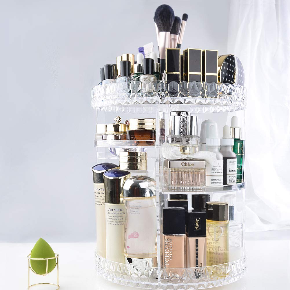 InnSweet 360 Rotating Makeup Organizer, Adjustable Cosmetic Storage Display Case with 8 Layers, Large Capacity Cosmetic Shelf, Acrylic Transparent: Beauty