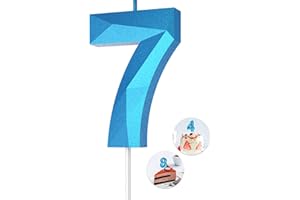 KENJOVIVO Number Birthday Candles(7 Candle Blue) 3D Diamond Shape Number Happy Birthday Cake Candles for Birthday Party Wedding Decoration Reunions Theme Party