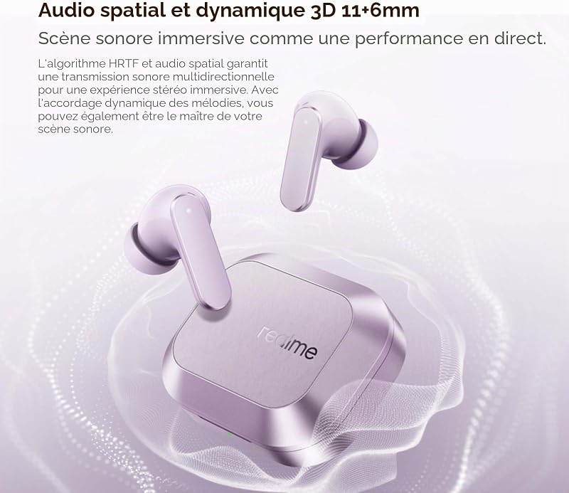Buds Air 8 Écouteurs Bluetooth sans Fil, réduction de Bruit adaptative 55dB, 58h d'autonomie, doté de Double Driver 11+6 mm, Son Hi-Res LHDC 5.0, IP55, Bluetooth 5.4, Gris