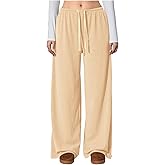 RoseSeek Women's Wide Leg Ribbed Knit Pants Drawstring Waist Low Rise Casual Long Trousers