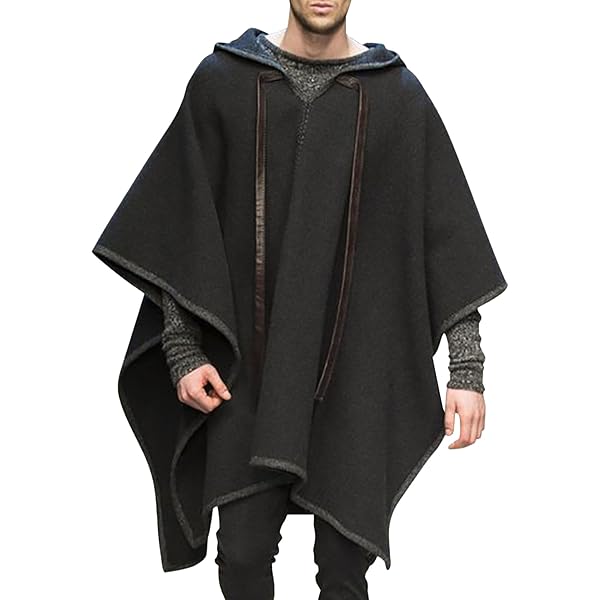 QUNPIU Alpaca Poncho for Mens Pancho Mexican Hooded Cowboy