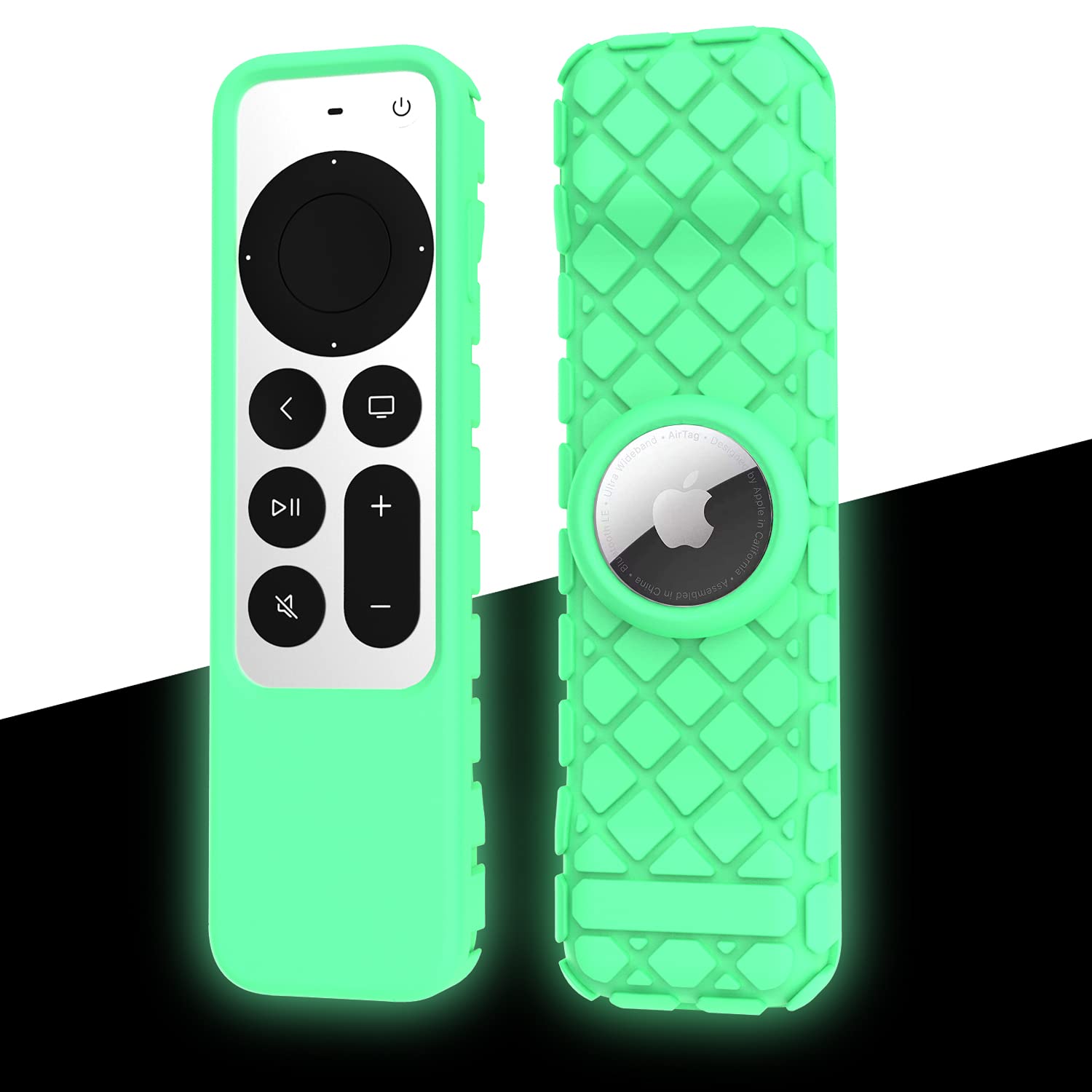 Remote Case for Apple Siri Remote 2021/2022 (2nd/3rd Gen), Anti-Lost Anti-Slip Durable Silicon Shockproof Rubber Cover for Apple 4K HD TV Siri Remote (2nd/3rd Gen) AirTag Applicable (Green Glow)