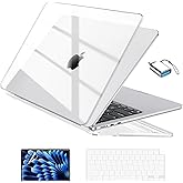 EooCoo Compatible with MacBook Air 13 inch Case 2026 2025-2022 M4 M3 M2 Model A3240 A3113 A2681, Mac Air 13.6 inch Transparent Hard Shell & Keyboard Cover & Screen Film & Type-C, Shiny Crystal Clear