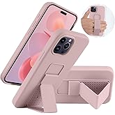 LAUDTEC Silicone Kickstand Case Compatible with iPhone 15 Pro Max, Vertical and Horizontal Stand Hand Strap Metal Kickstand Cover, Flexible Soft Liquid Silicone Stand Case for iPhone 15 Pro Max (Pink)