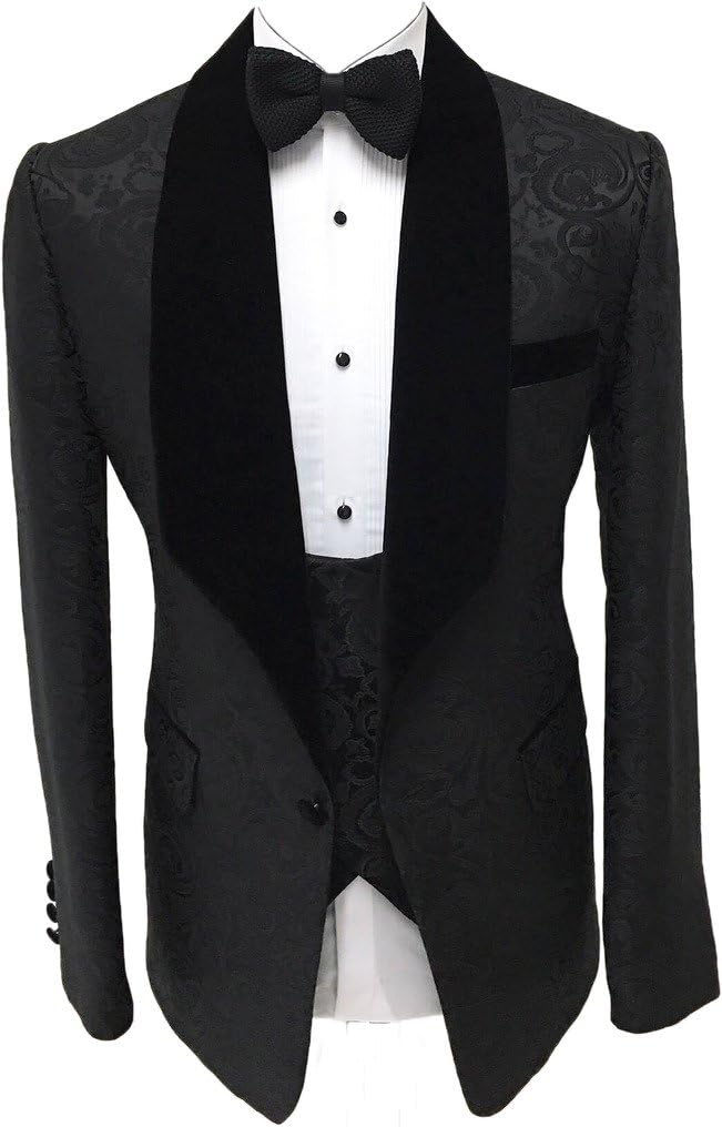 auguswu One Button Jacquard Weave Mens Slim Fit Tuxedos Suits 2 Piece Sets