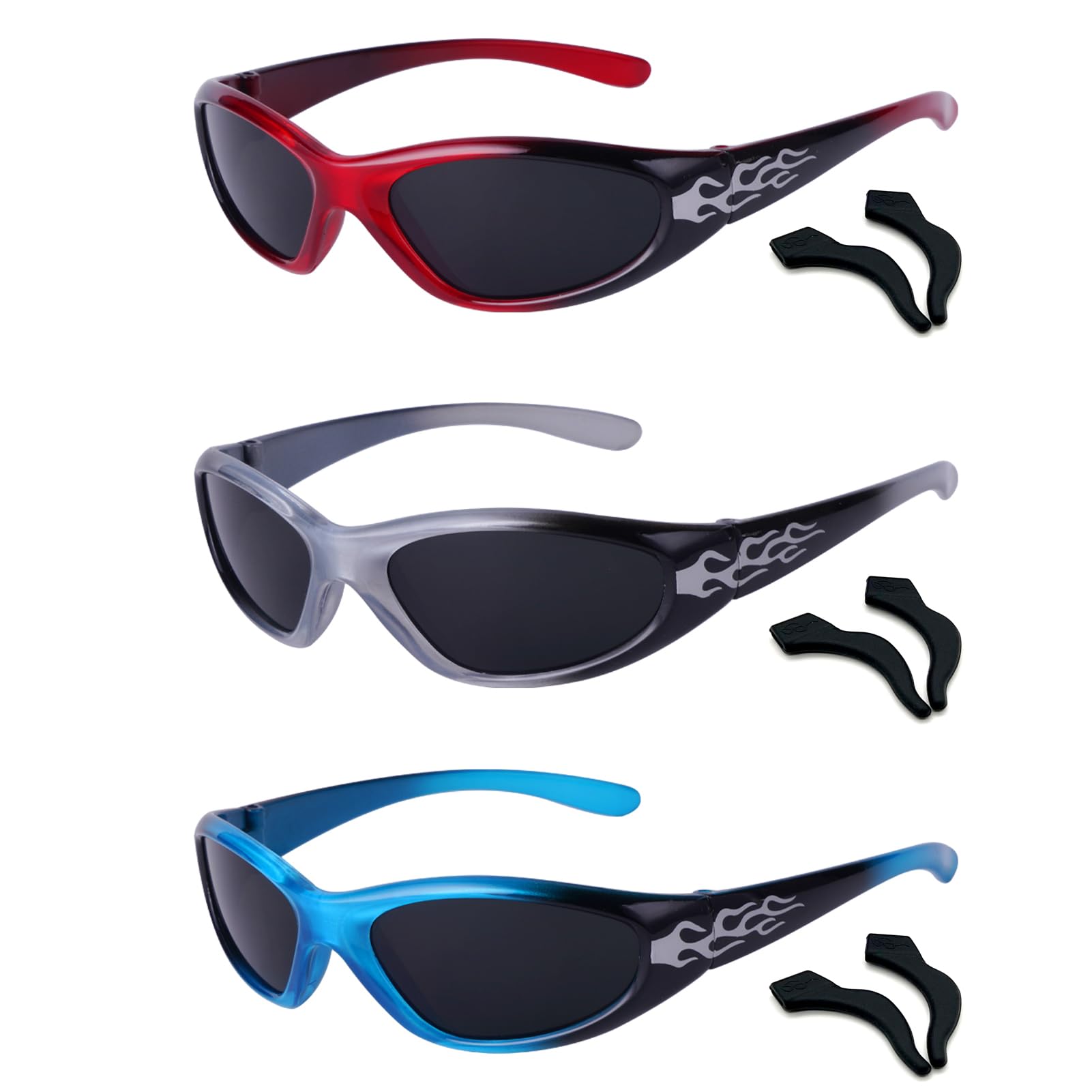 XINB LOOK 3-pairs Kids fashionable flame texture Sunglasses, for Kids Age 3-10, Toddler Sunglasses Boys Anti-UV Protection