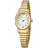GOLDEN HOUR Women's Easy Read Gold Watch with Expansion Band, Oval Case