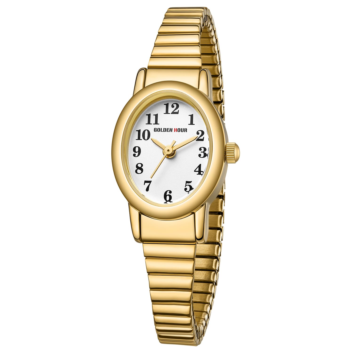 GOLDEN HOUR Women's Small Analogue Quartz Watch with Stainless Steel Stretch Strap, Round Case, 12 Hours Digital Waterproof Watch for Women and Girls