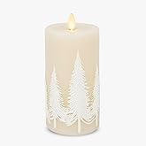 Luminara White Swan Embossed Trees Flameless LED Candle, 3.2" x 6.5", Moving Flame, Safe Timer Feature, Real Wax, Battery Operated Home Décor