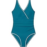 BAVADER Girls Swimsuit Solid One Piece Swimsuit Adjustable Strap Bathing Suit Ruched Modest Swimwear with Contrast Trim 9-16y