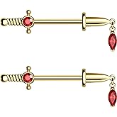 CM Crareesi Mania Dagger Nipple Ring 14G Gold Nipple Rings 316L Stainless Steel Nipple Piercing Jewelry Dangle Nipple Rings for Women Nipple Piercing Jewelry