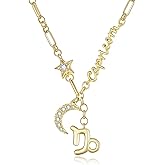 JIYVY32 14K Gold/Rose Gold Zodiac Necklace for Women - Horoscope Constellation Pendant with Moon and Star, Luxury Birthday Gifts Jewelry for Her (12 Zodiac Signs)