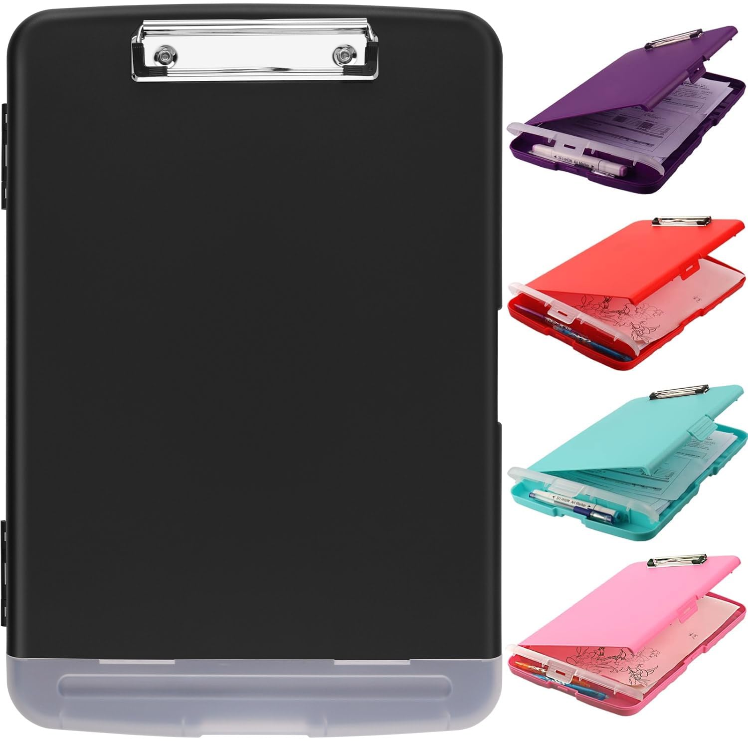 Photo 1 of Clipboard with Storage,A4 Binder Clipboards with Pen Holder,Heavy Duty Plastic Storage Clipboard with Low Profile Clip,Nursing Clipboards Folder Side-Opening,Smooth Writing Clip Board for Office-Black