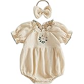 HYADRBLEBY Newborn Baby Girl Linen Summer Clothes Bubble Romper Puffle Sleeve Bodysuit Jumpsuit Cute Infant Girls One Piece