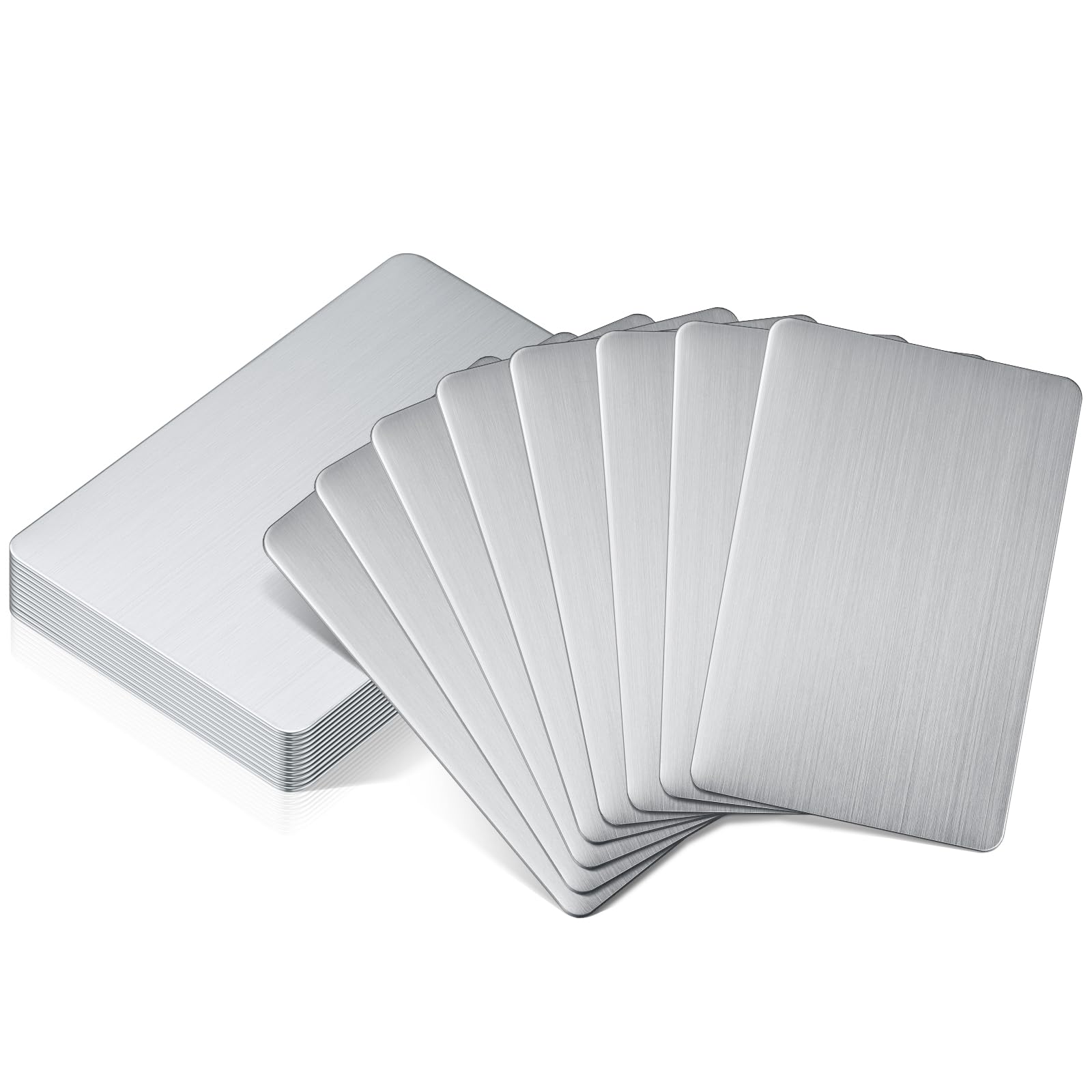Photo 1 of 12 Pieces 304 Stainless Steel Metal Business Cards Blank Steel Laser Engraving Stainless Cards for House Office Customer DIY Gift Plate, 86 x 54 mm(0.4 mm)