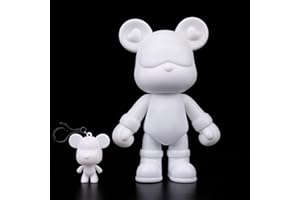 Coniuty DIY Fluid Bear + Keychain Painting Set, Teddy Bear Figure for Creative Fluid Art and Home Decoration (9 Inch, Blank Mold)