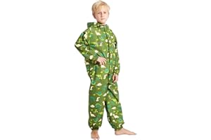 ALIWINER Kids Hooded Rainsuit Waterproof Coverall Toddler Rain Wear for Boys and Girs 2-12 Years