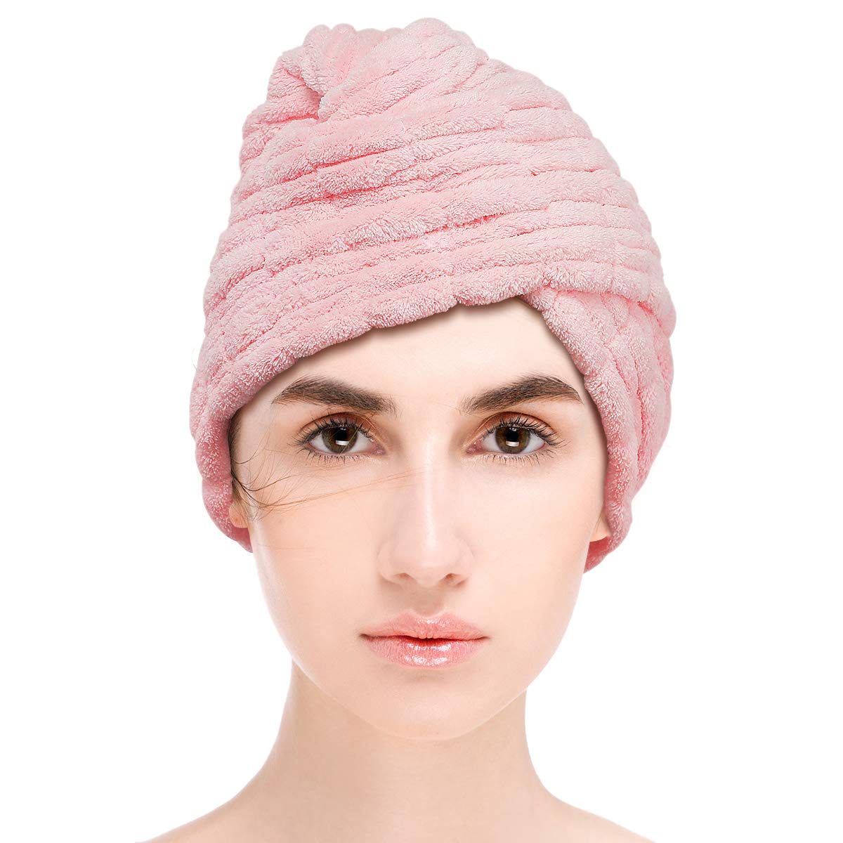 Innovative Gauffer Design Large Microfiber Hair Towel Drying Wraps for Women, Quick Dry Turban Shower Caps Magic Hats, Super Absorbent Anti-frizz for Long Thick Curly Hair